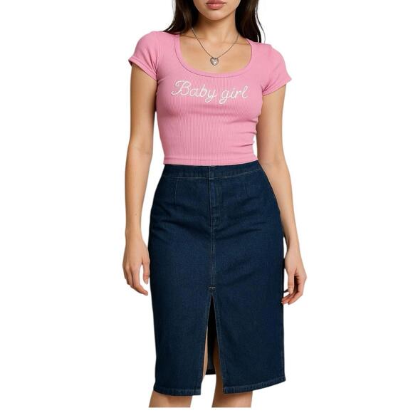 J Crew Skirt 27/4 Blue Denim Front Slit Western Fall‎ Y2K Casual - Picture 3 of 9